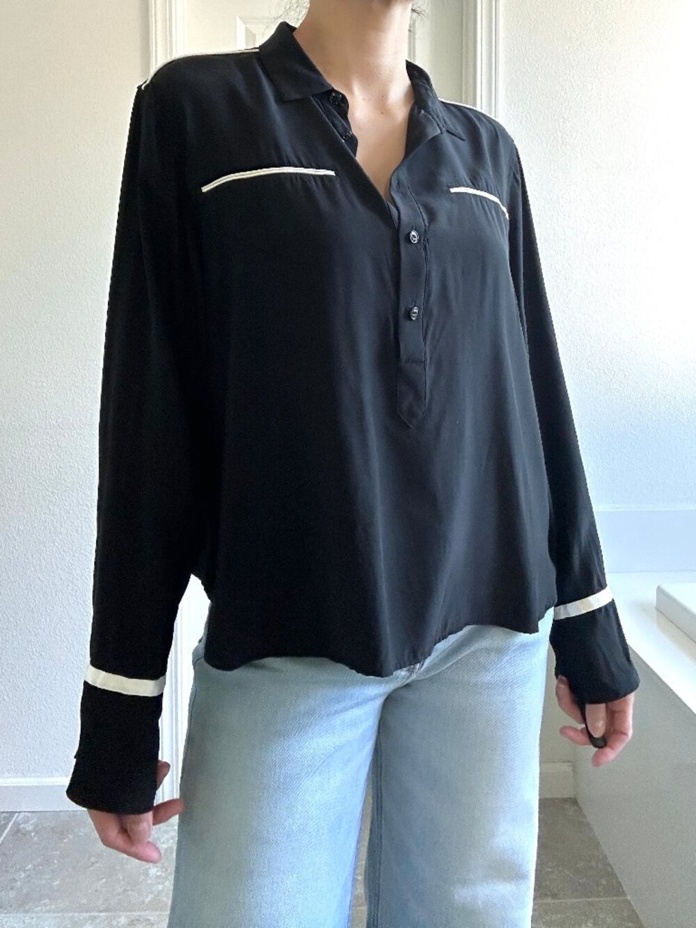 Rag & Bone 100% Silk Long Sleeve Button Down Women's Shirt size S Black